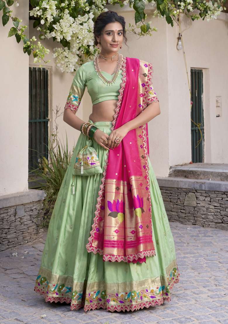 Navy Blue Silk Blend Lehenga Set with Embroidered for Diwali | Wedding & Festive Wear - Indya