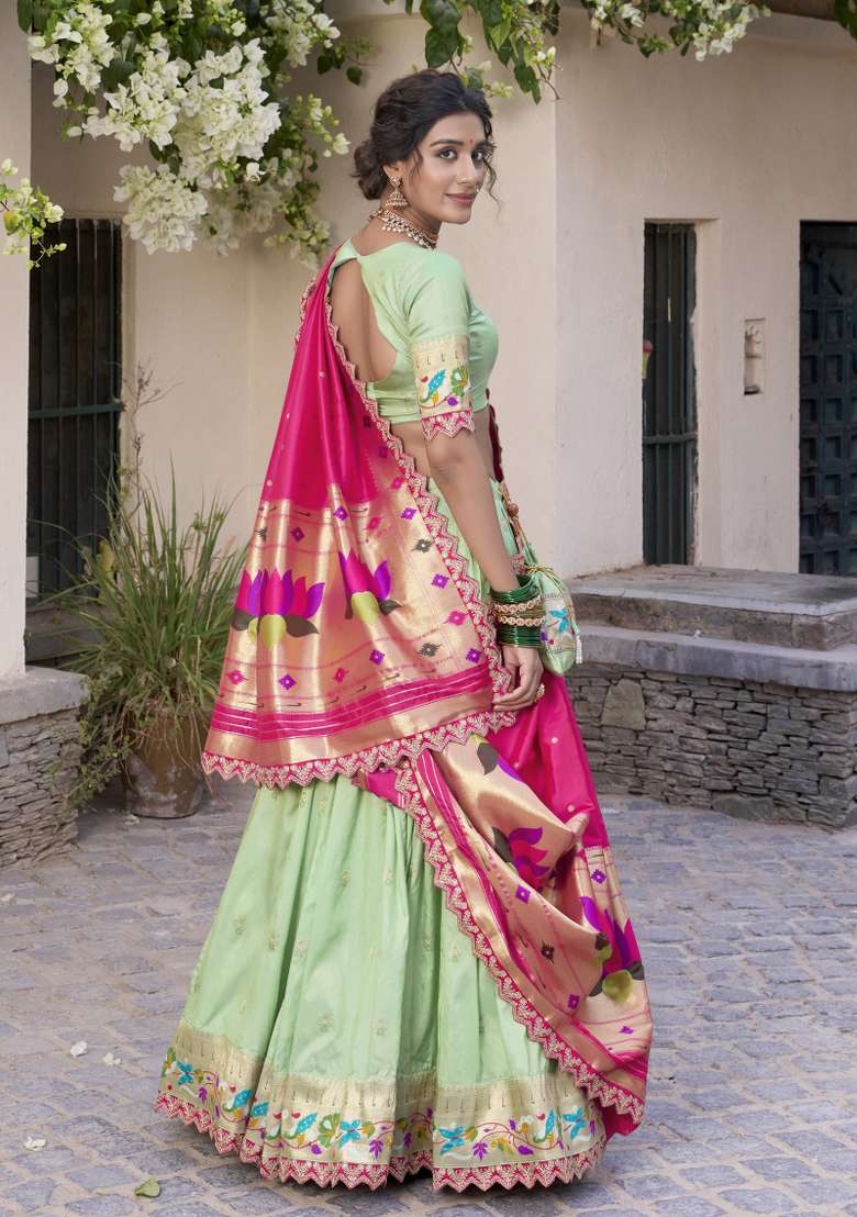 Navy Blue Silk Blend Lehenga Set with Embroidered for Diwali | Wedding & Festive Wear - Indya