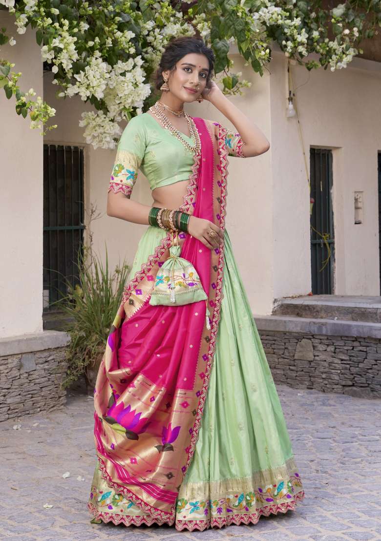 Navy Blue Silk Blend Lehenga Set with Embroidered for Diwali | Wedding & Festive Wear - Indya