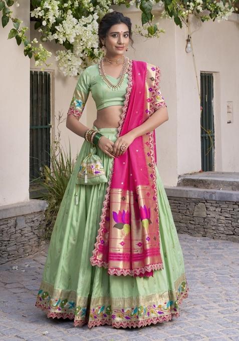 Navy Blue Embroidered Silk Lehenga Set