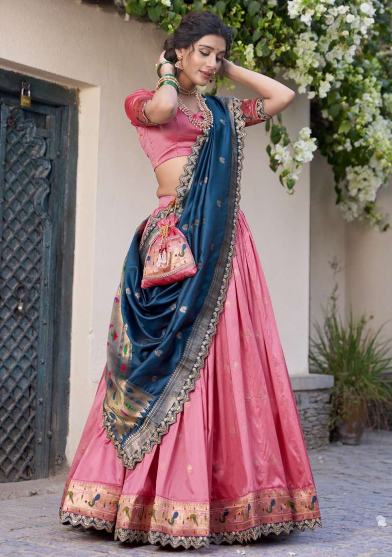 Navy Blue Silk Blend Lehenga Set with Embroidered for Diwali | Wedding & Festive Wear - Indya