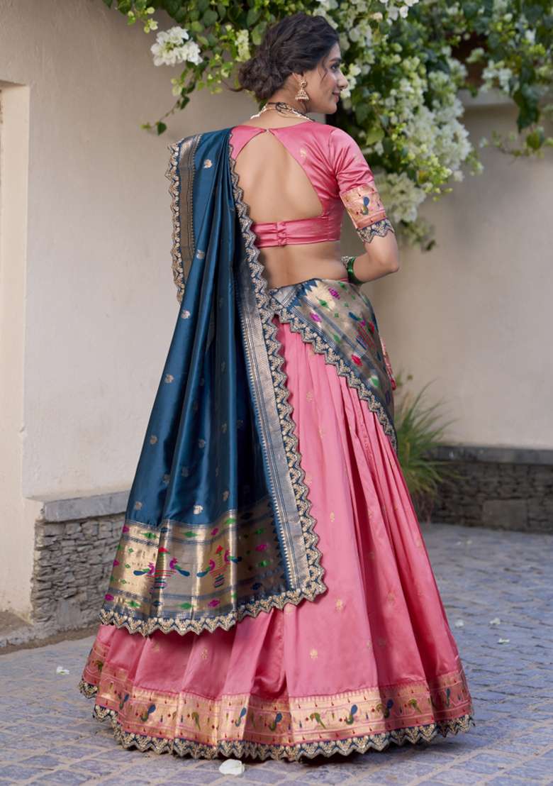 Navy Blue Silk Blend Lehenga Set with Embroidered for Diwali | Wedding & Festive Wear - Indya