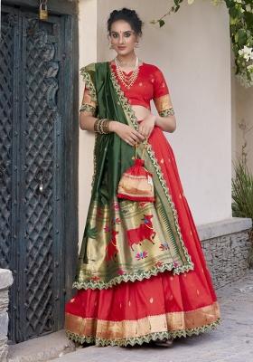 Navy Blue Embroidered Silk Lehenga Set