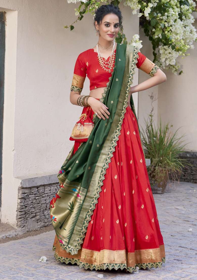 Navy Blue Silk Blend Lehenga Set with Embroidered for Diwali | Wedding & Festive Wear - Indya