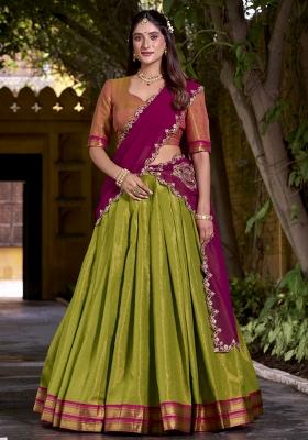 Navy Blue Zari Work Silk Lehenga Set