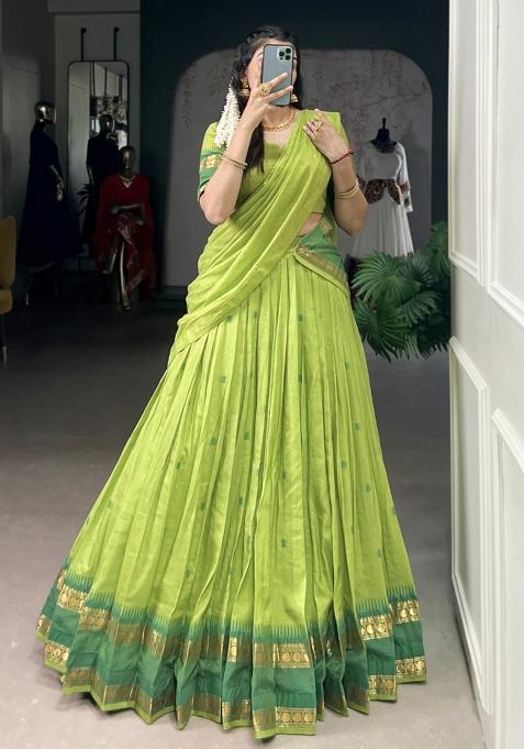 Navy Blue Zari Work Chanderi Lehenga Set