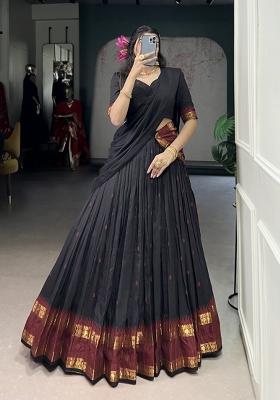 Black Zari Work Chanderi Lehenga Set