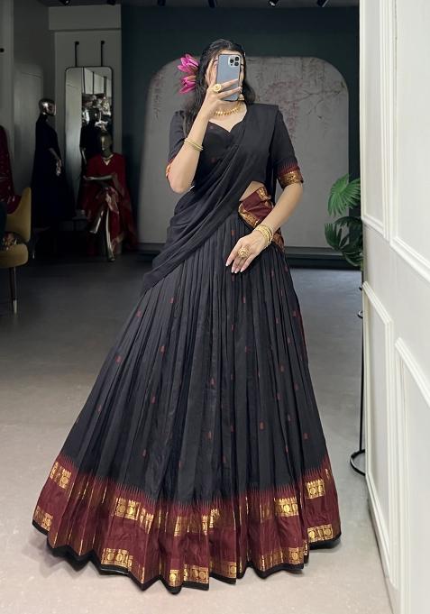 Black Zari Work Chanderi Lehenga Set