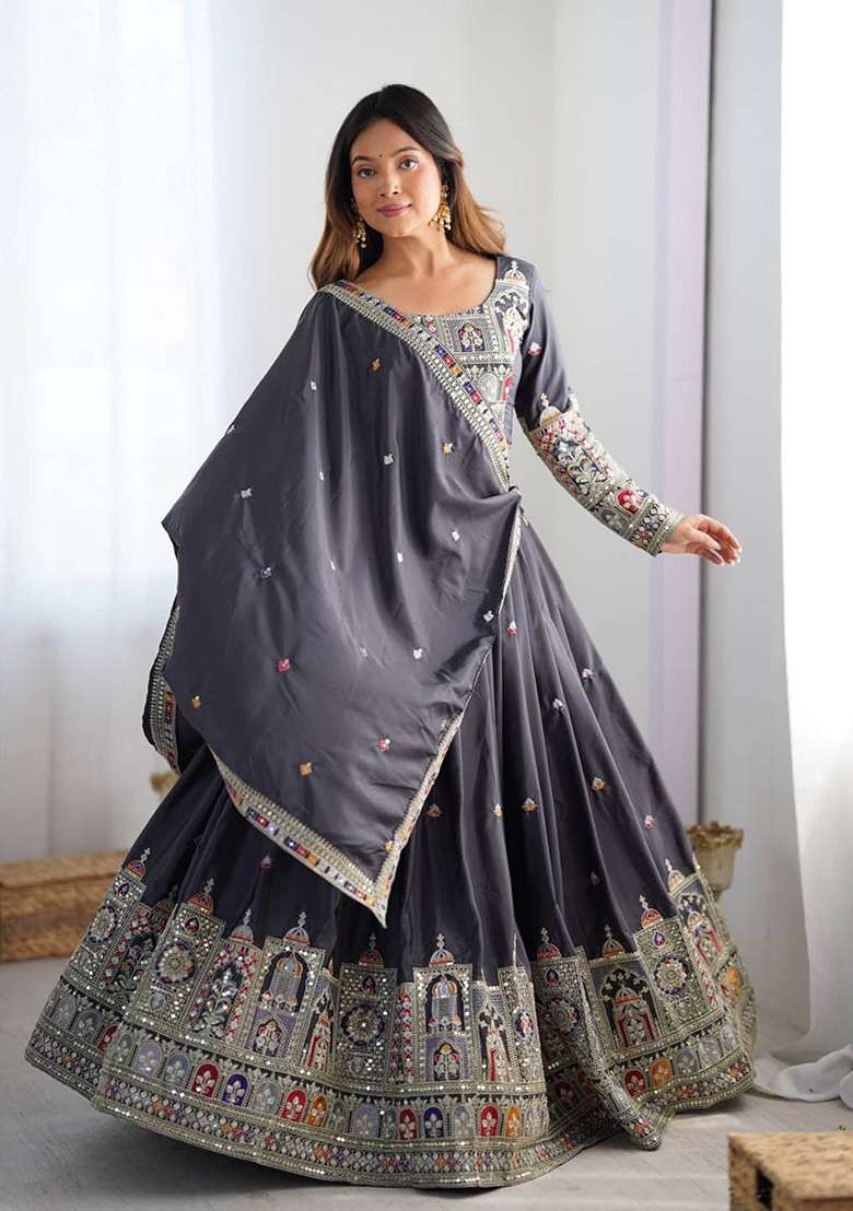 Black Motif Silk Lehenga Set - Indya