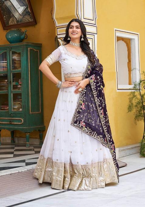 Purple Motif Georgette Lehenga Set
