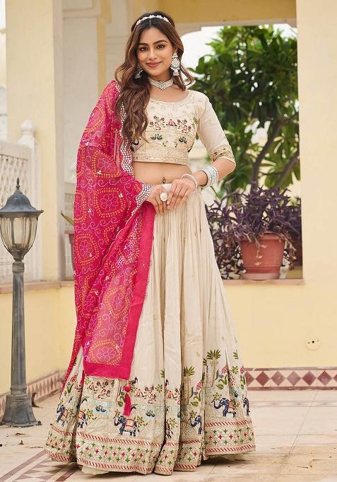 Pink Motif Georgette Lehenga Set