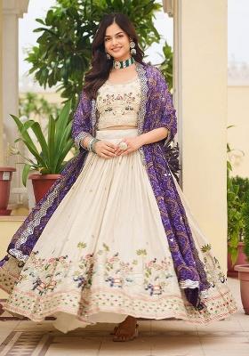 Purple Motif Georgette Lehenga Set