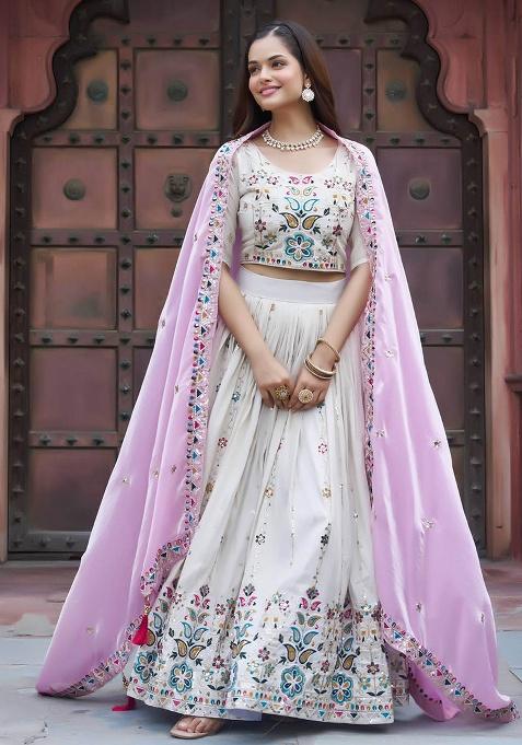 Pink Motif Silk Lehenga Set