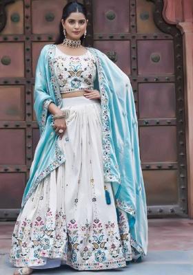 Sky Blue Motif Silk Lehenga Set