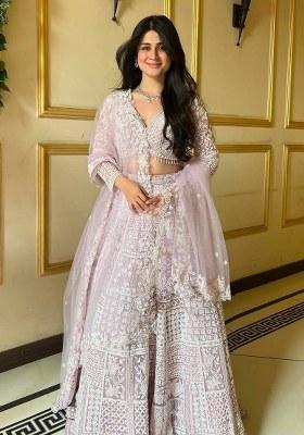 Purple Sequin Work Net Lehenga Set