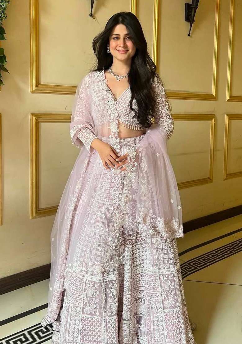 Purple Sequin Work Net Lehenga Set for Diwali and Festive Wear - Indya