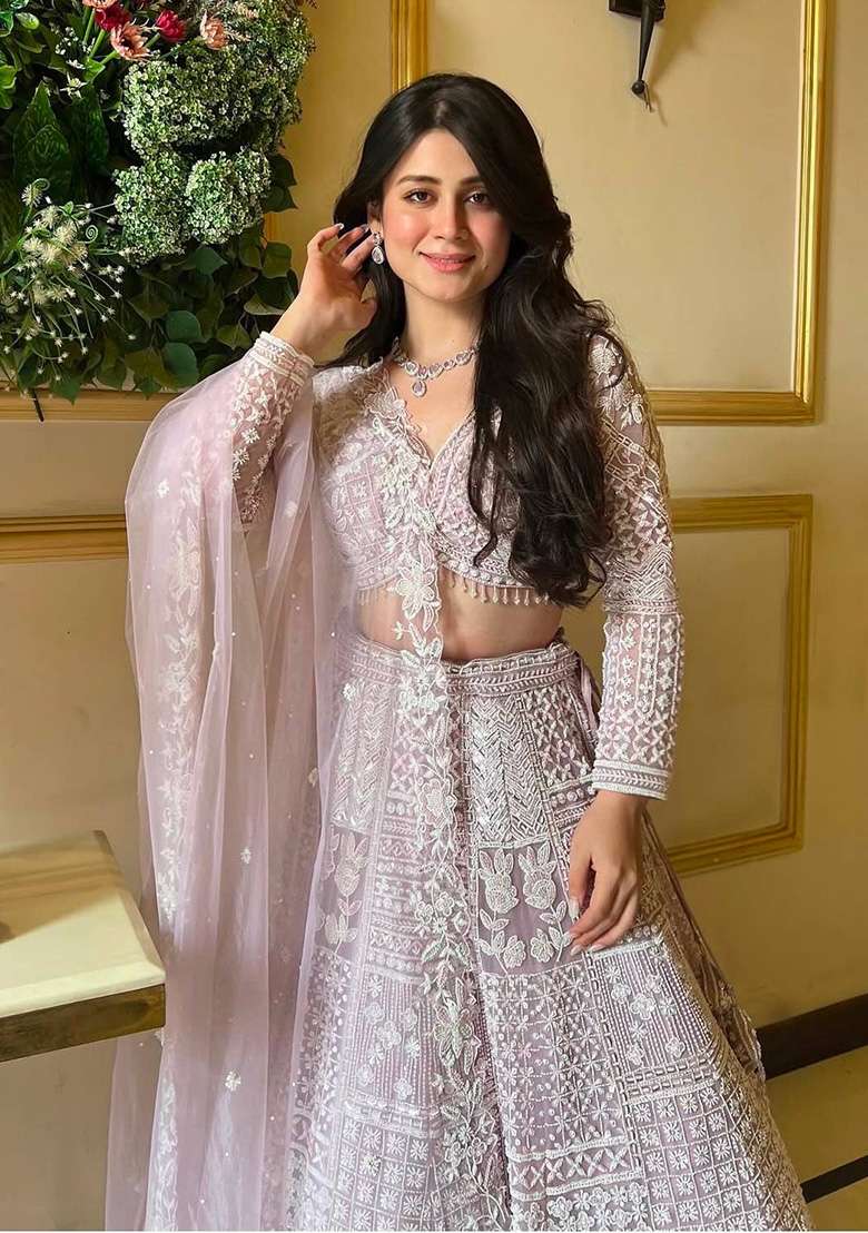 Purple Sequin Work Net Lehenga Set for Diwali and Festive Wear - Indya