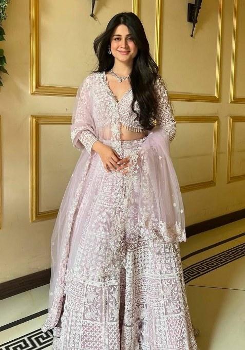 Purple Sequin Work Net Lehenga Set