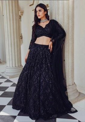 Black Sequin Work Georgette Lehenga Set