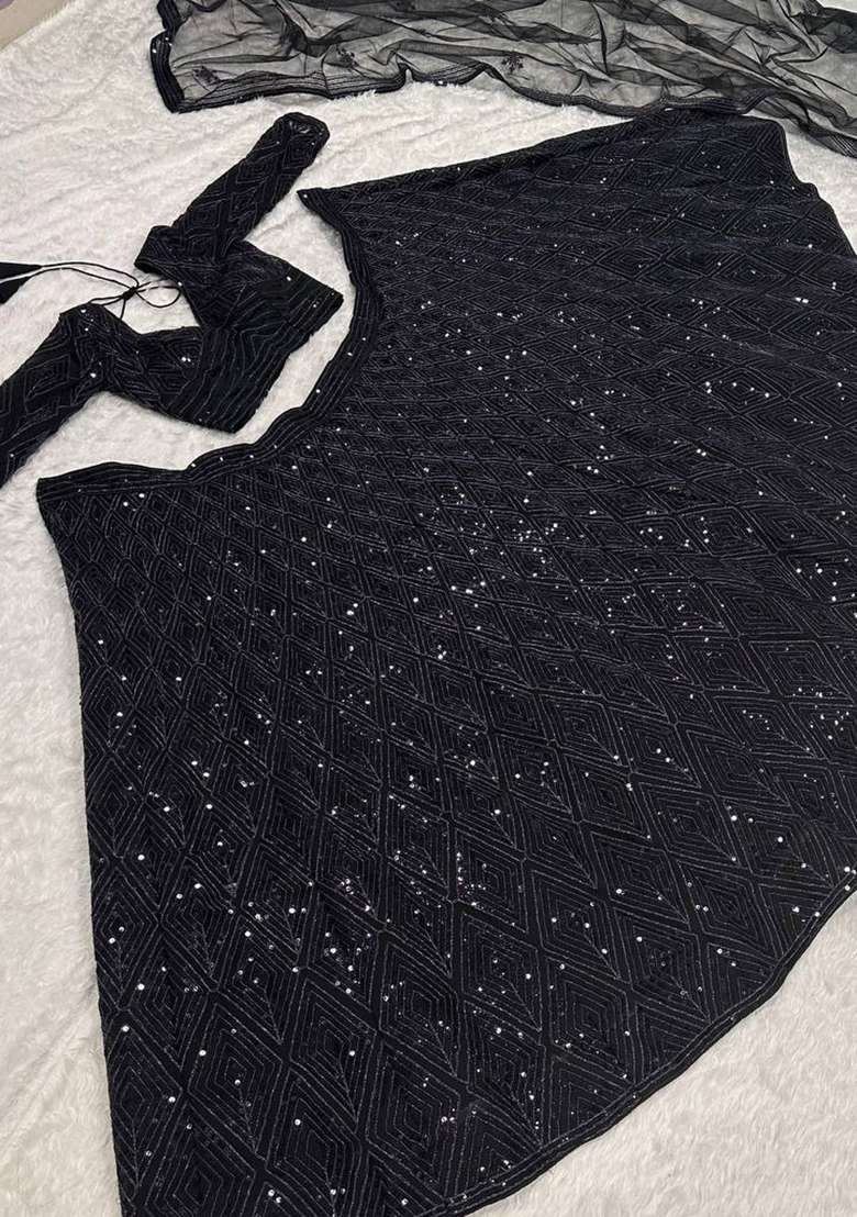 Black Sequin Work Georgette Lehenga Set for Diwali and Festive Wear - Indya