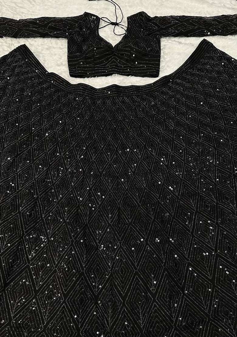 Black Sequin Work Georgette Lehenga Set for Diwali and Festive Wear - Indya