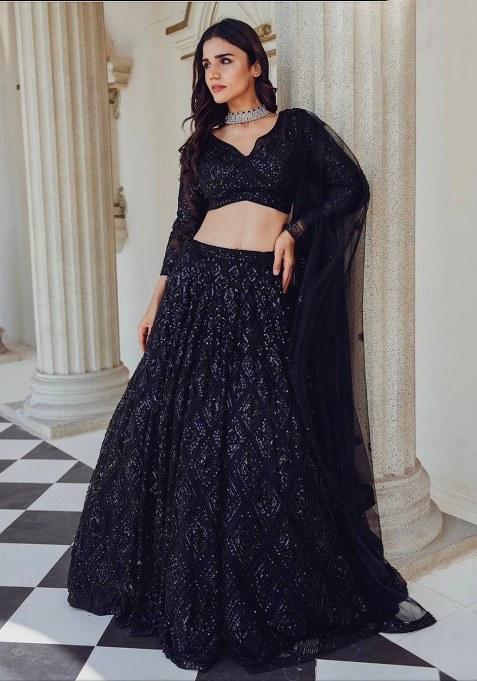 Black Sequin Work Georgette Lehenga Set