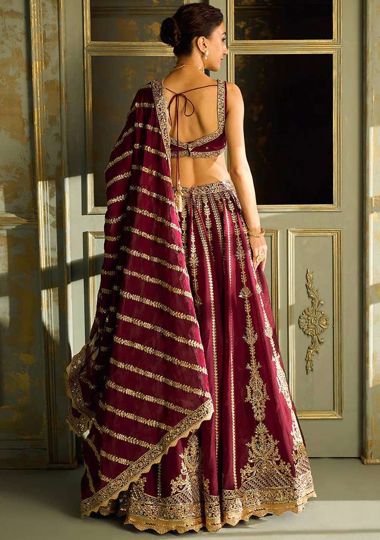Red Sequin Work Silk Blend Lehenga Set for Diwali and Festive Wear - Indya