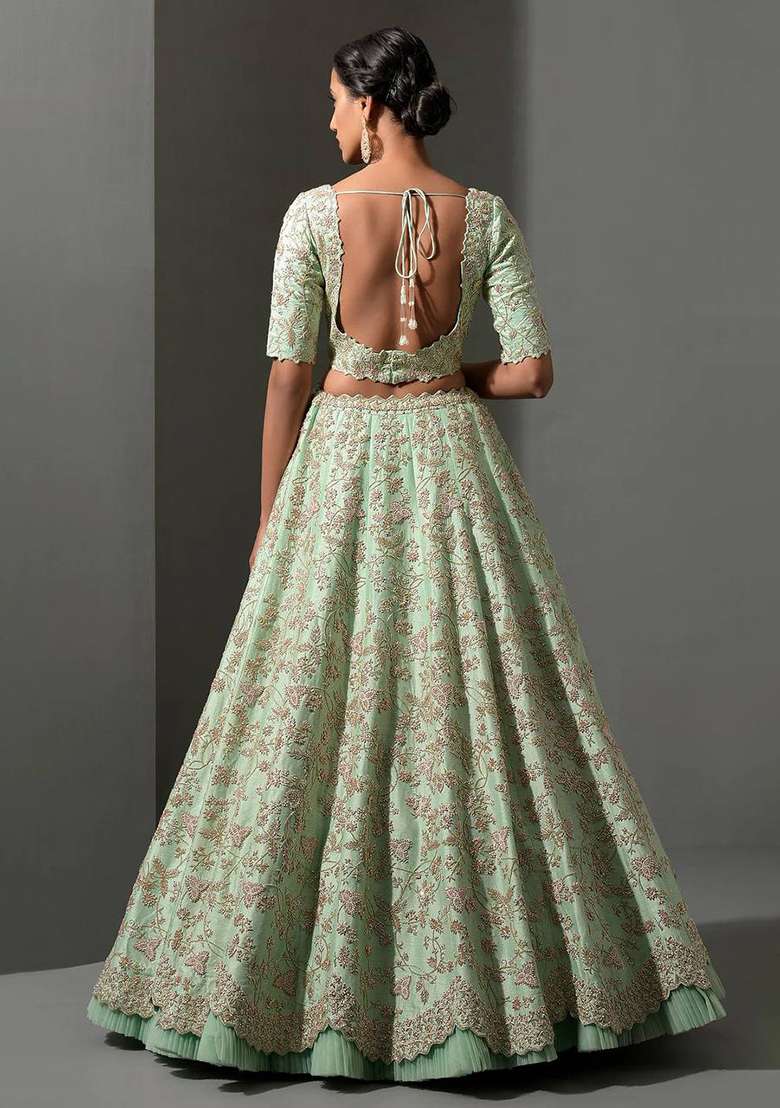 Pista Sequin Work Silk Blend Lehenga Set for Diwali and Festive Wear - Indya