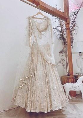 Beige Sequin Work Georgette Lehenga Set