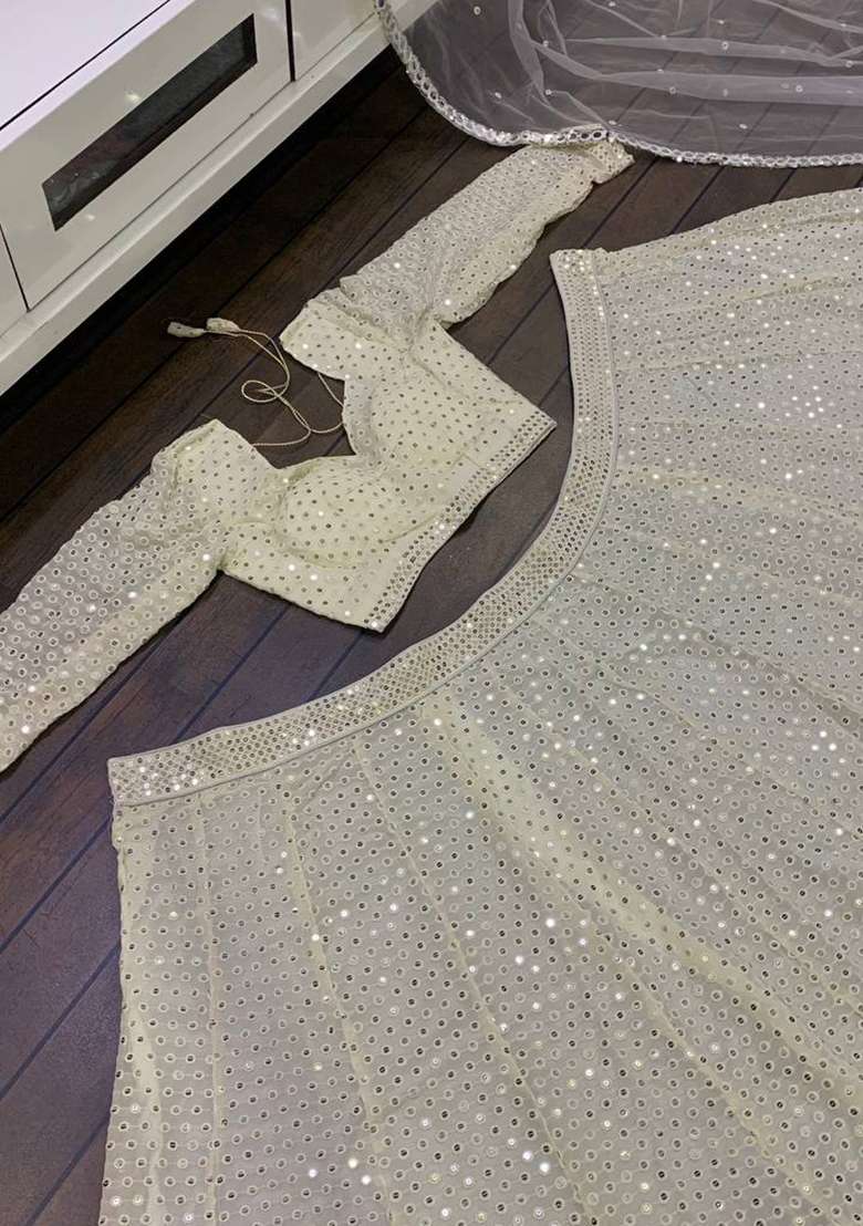 Beige Sequin Work Georgette Lehenga Set for Diwali and Festive Wear - Indya