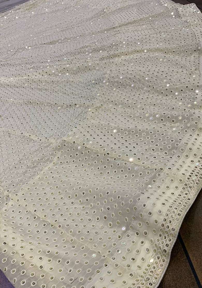 Beige Sequin Work Georgette Lehenga Set for Diwali and Festive Wear - Indya