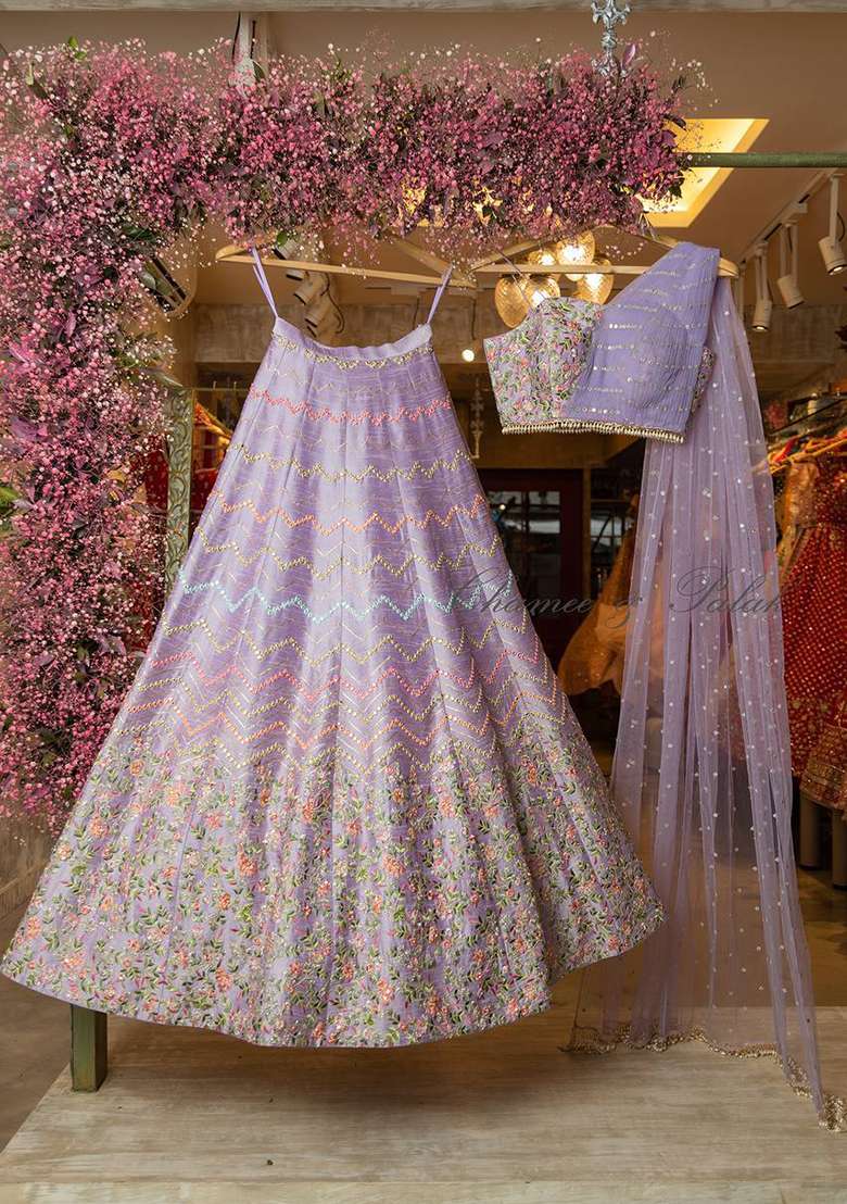 Purple Work Silk Blend Lehenga Set with Sequin for Diwali | Wedding & Festive Wear - Indya