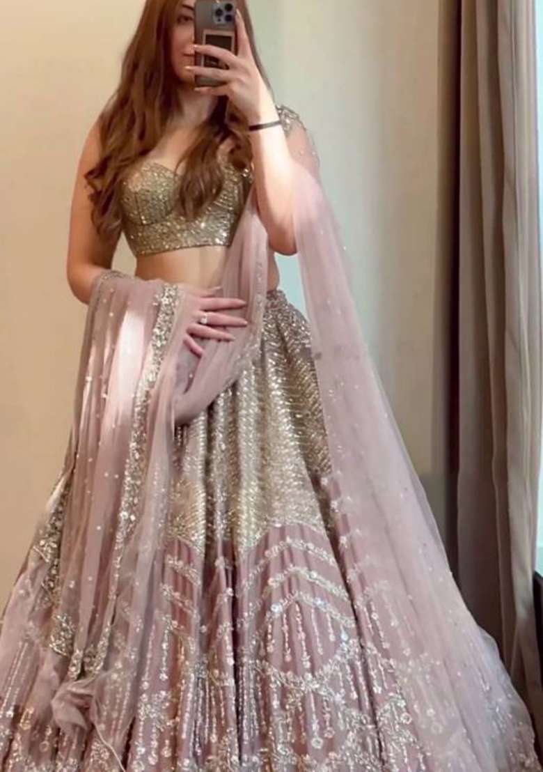 Pink Sequin Work Silk Blend Lehenga Set - Indya