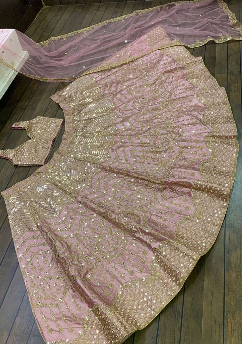 Pink Sequin Work Silk Blend Lehenga Set - Indya