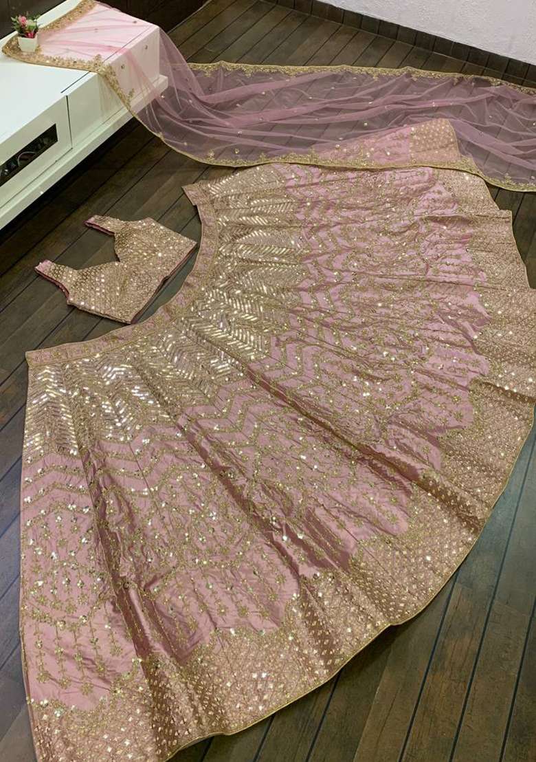 Pink Sequin Work Silk Blend Lehenga Set - Indya