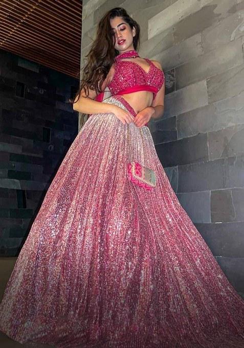 Pink Sequin Work Silk Lehenga Set