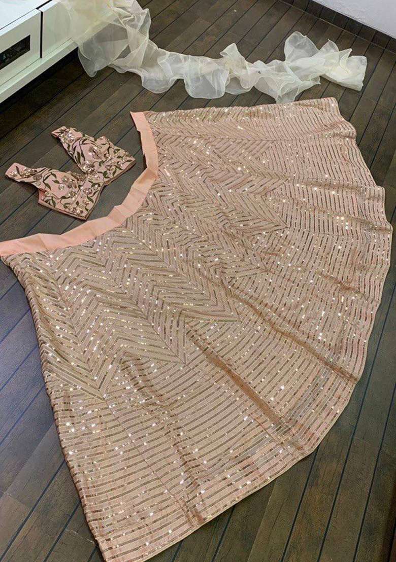 Peach Work Silk Blend Lehenga Set with Sequin for Diwali | Wedding & Festive Wear - Indya