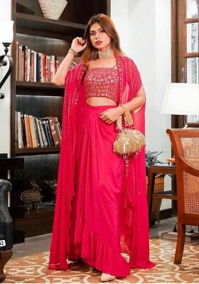 Pink Zari Work Satin Lehenga Set