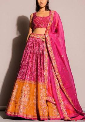 Pink Sequin Work Silk Lehenga Set