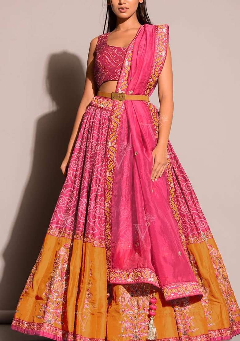 Pink Sequin Work Silk Blend Lehenga Set for Diwali and Festive Wear - Indya