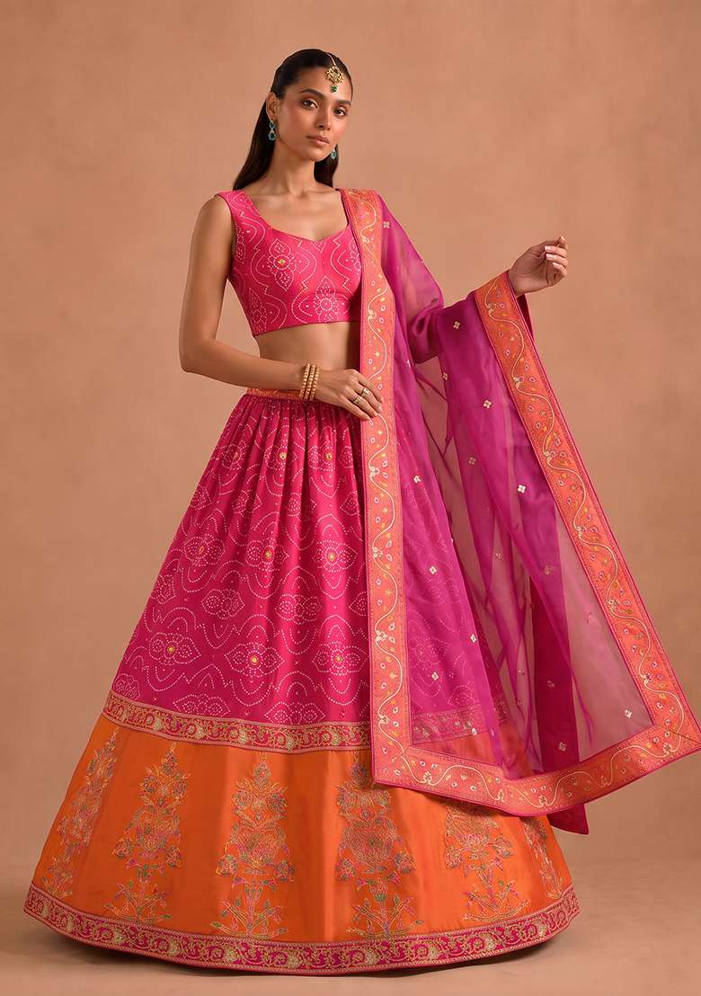 Pink Sequin Work Silk Blend Lehenga Set for Diwali and Festive Wear - Indya