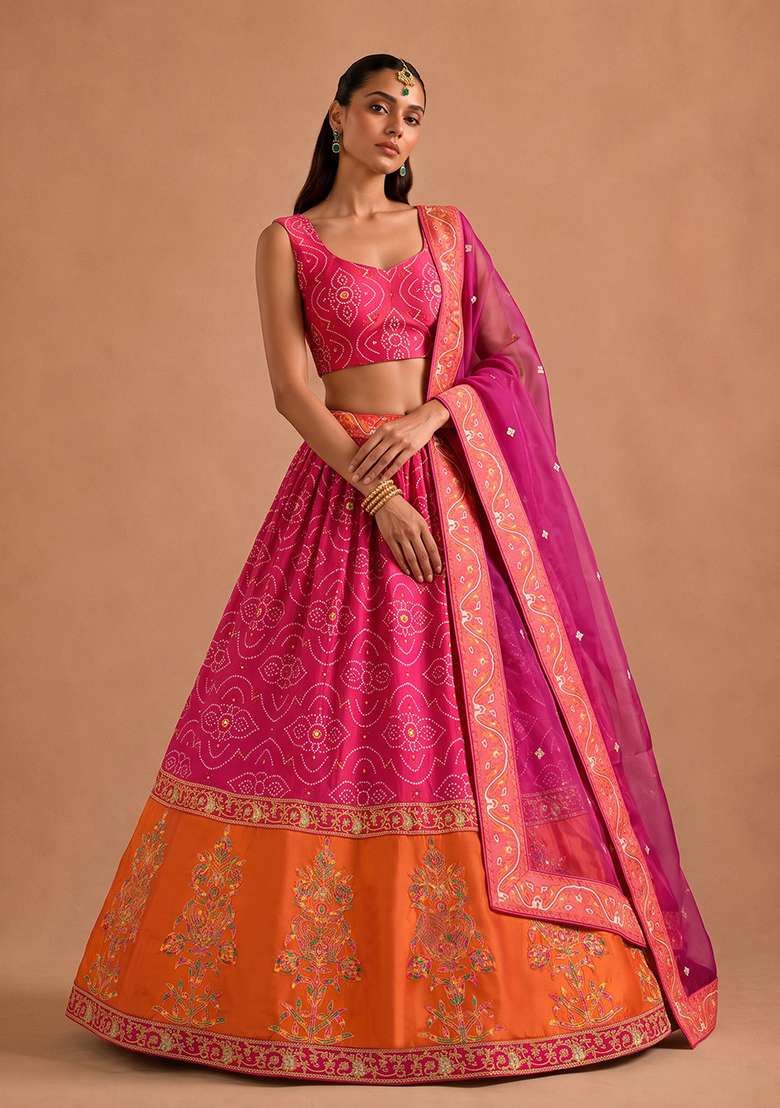 Pink Sequin Work Silk Blend Lehenga Set for Diwali and Festive Wear - Indya