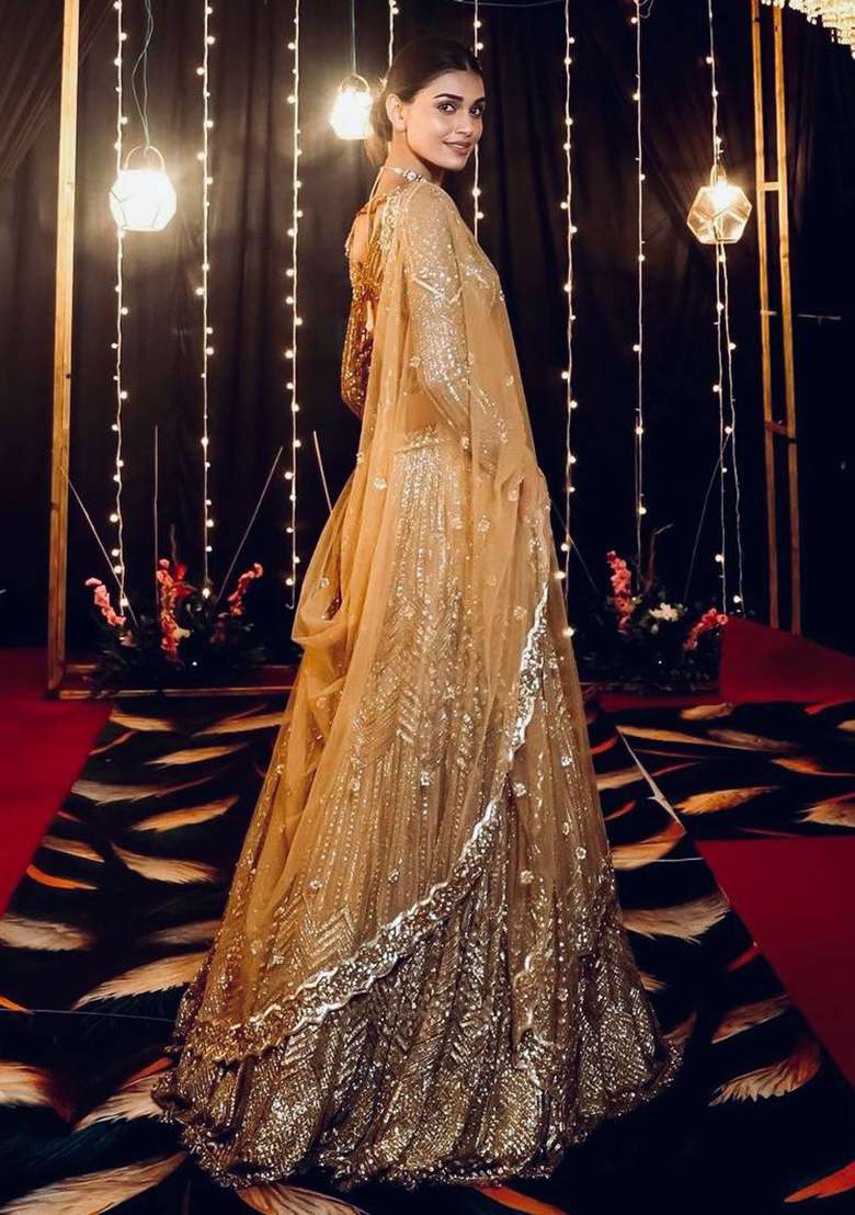 Golden Work Georgette Lehenga Set with Sequin for Diwali | Wedding & Festive Wear - Indya