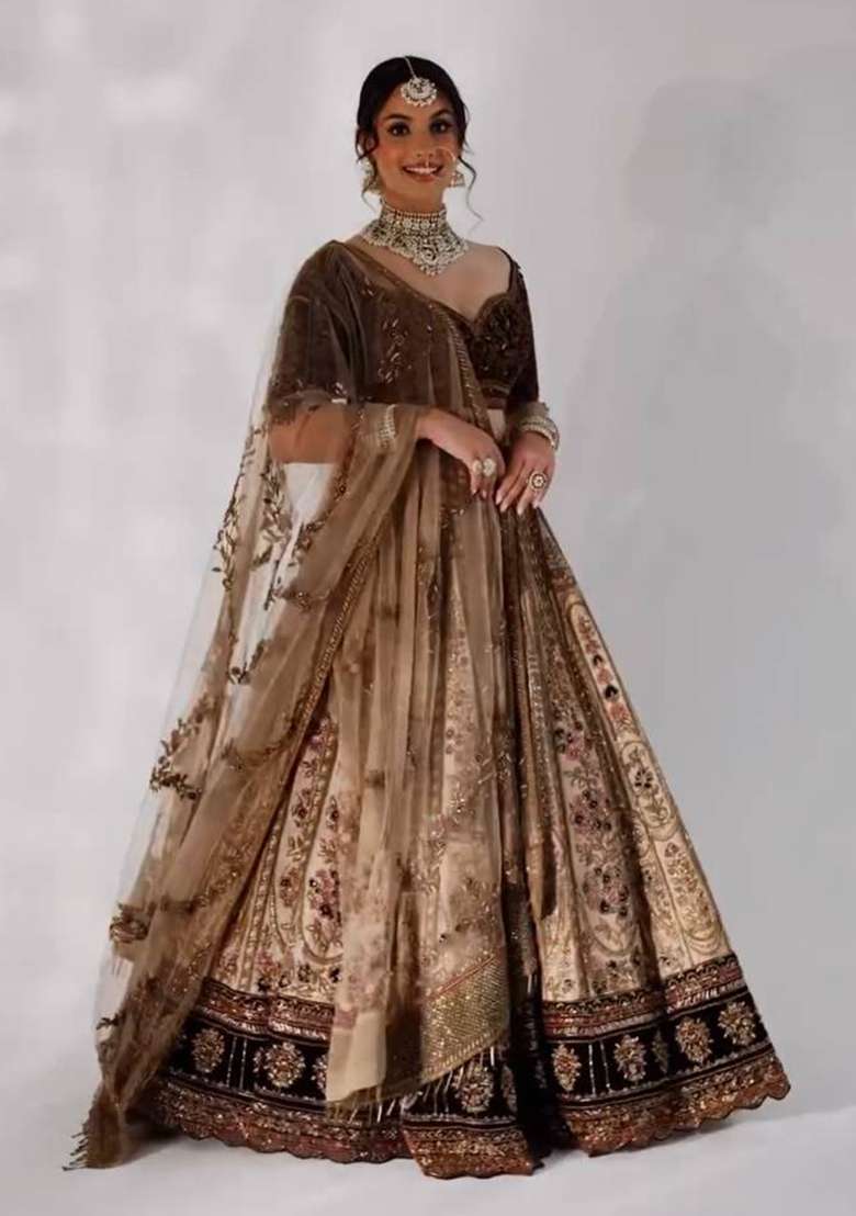 Cream Work Silk Blend Lehenga Set with Sequin for Diwali | Wedding & Festive Wear - Indya