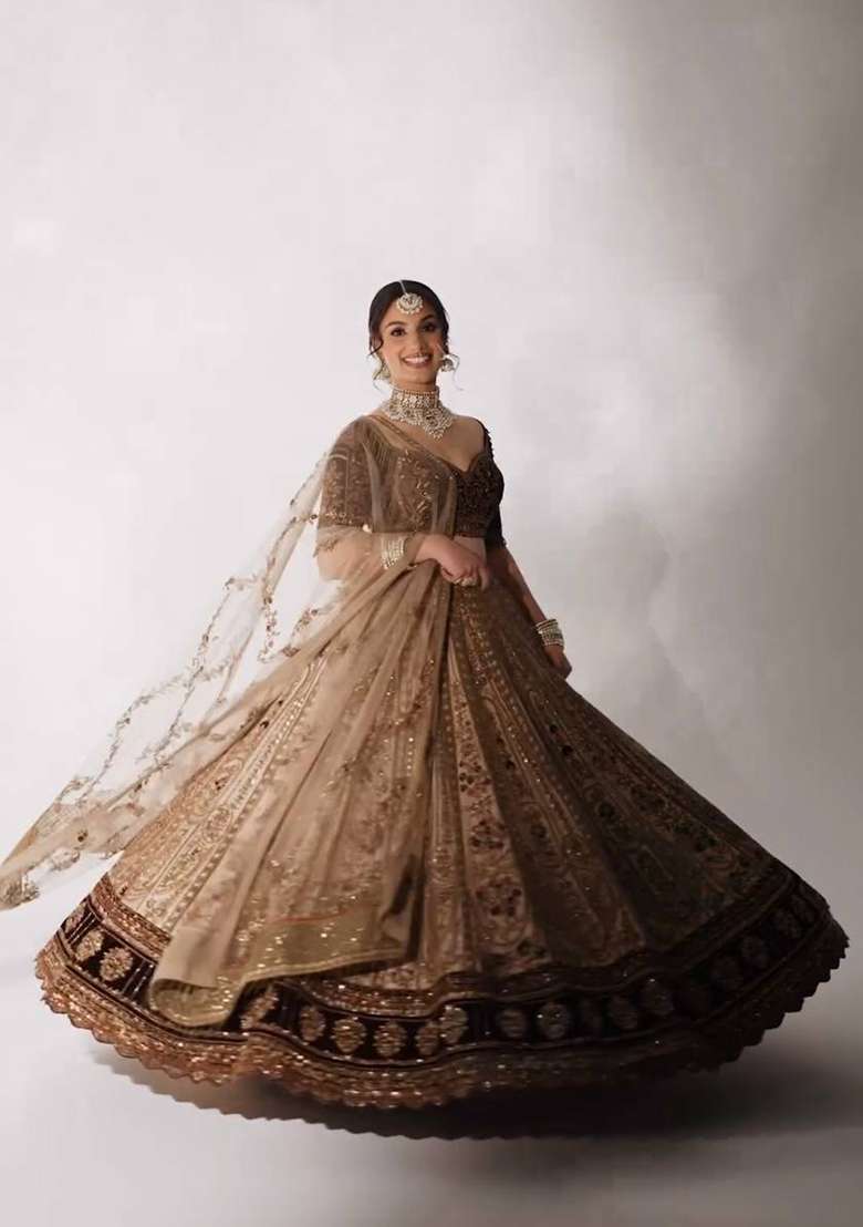 Cream Work Silk Blend Lehenga Set with Sequin for Diwali | Wedding & Festive Wear - Indya