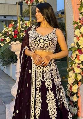 Dark Purple Sequin Work Silk Lehenga Set