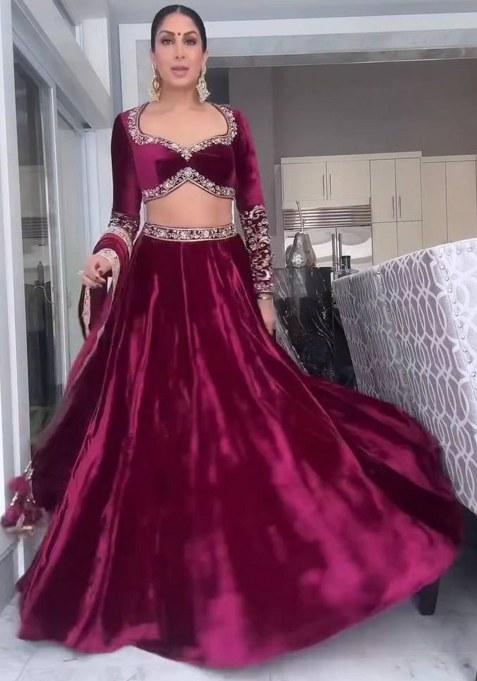Rani Pink Sequin Work Velvet Lehenga Set