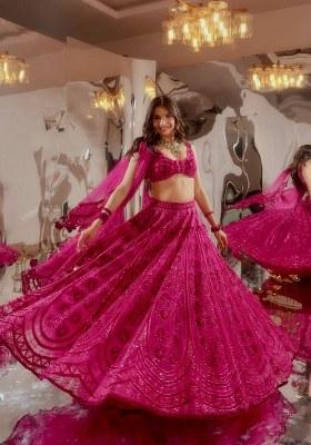 Pink Sequin Work Silk Lehenga Set