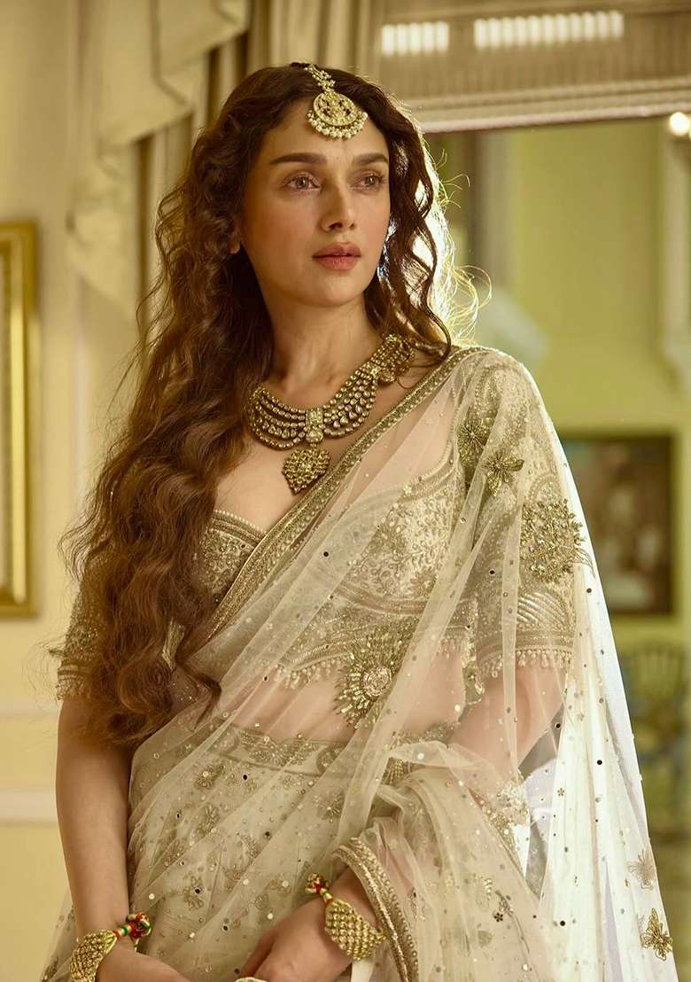 Beige Sequin Work Silk Blend Lehenga Set for Diwali and Festive Wear - Indya