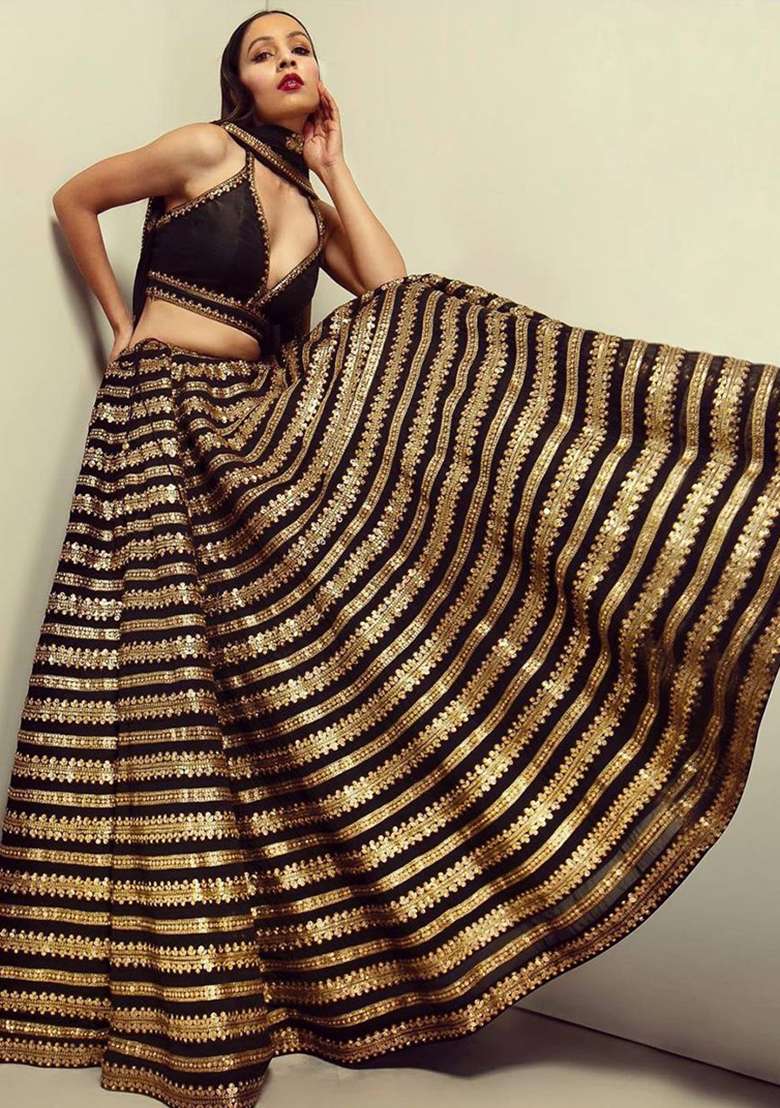 Black Sequin Work Lehenga Set for Diwali and Festive Wear - Indya